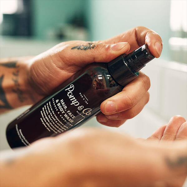 Shampoo til mænds morgenrutine Pomp & Co. Wash til hele kroppen og ansigt.